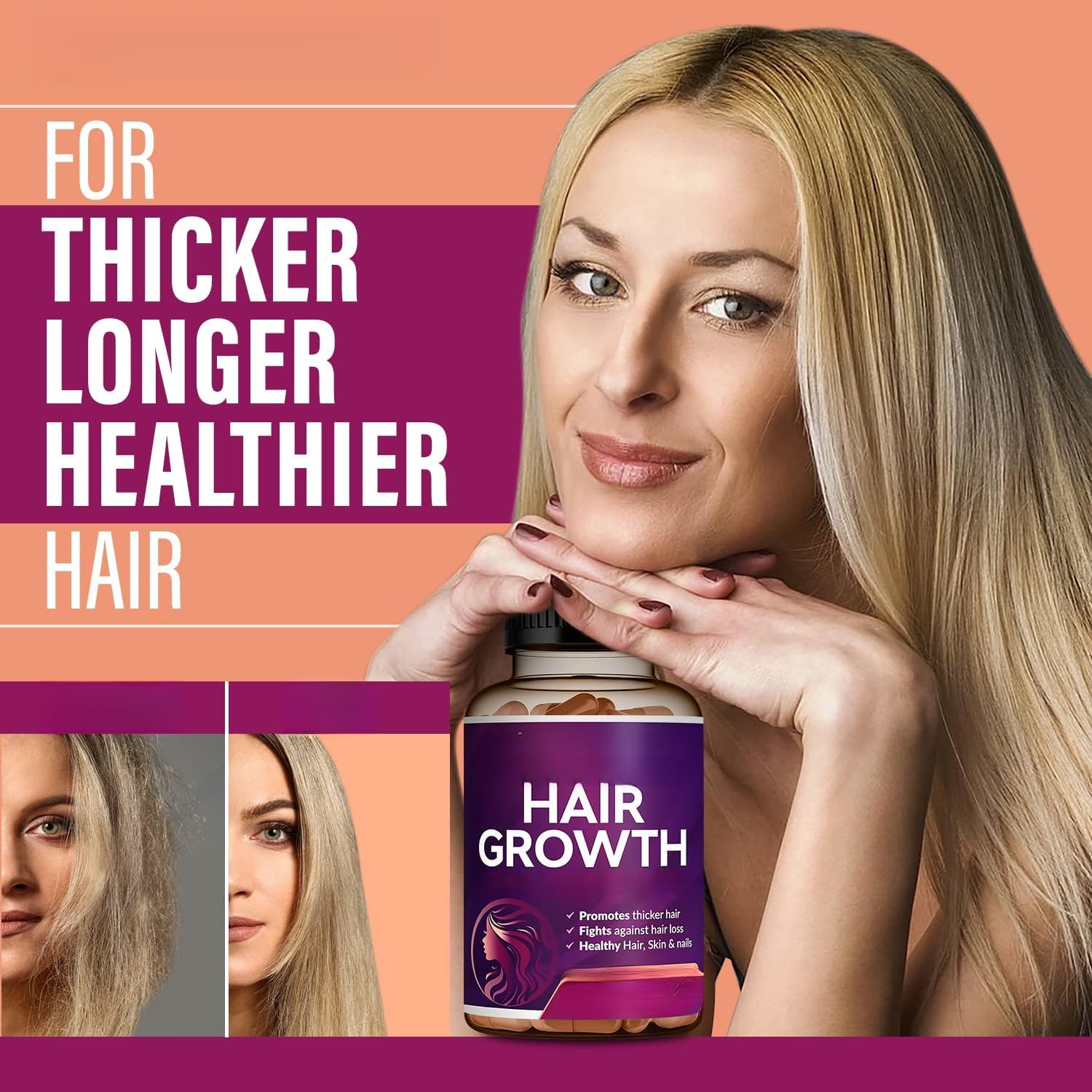 Vitamina per la crescita dei capelli delle donne | Biotina | Capelli, pelle e unghie naturalmente più forti e più sani, arresta la caduta dei capelli