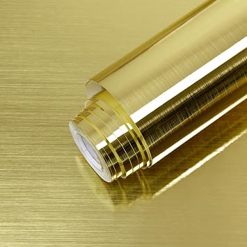 Gold Stainless Steel Contact Paper 15.7"400" Peel and Stick Metallic Wallpaper for Countertop Fridge Dishwasher Cabinets