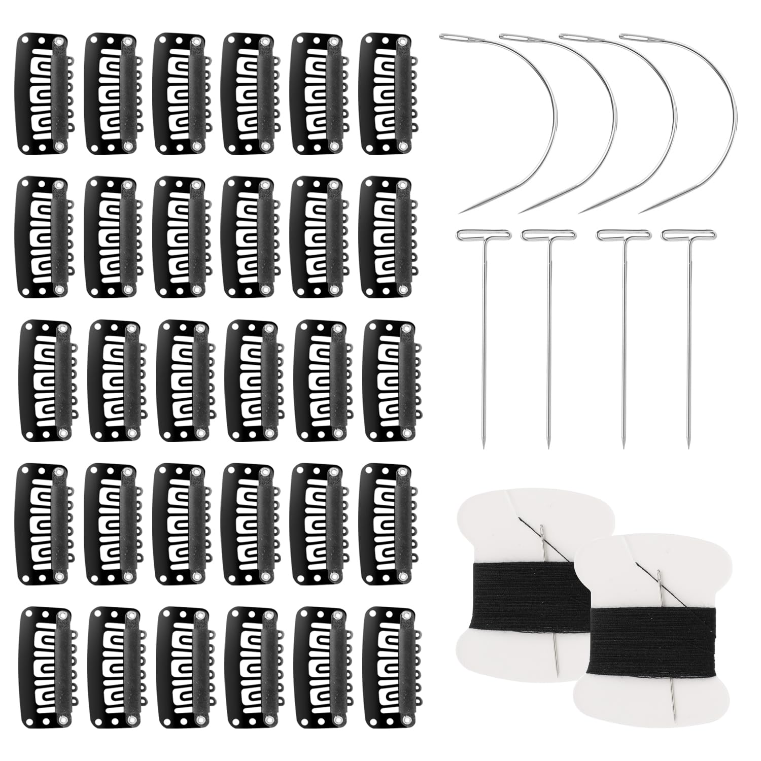 30 Pcs 32mm Hair Extension Clips Wig Clips Hairpieces Snap Clips for Hair Extensions U Shape Wig Clips with Needle Thread for Hair Extension Making Accessories Tools