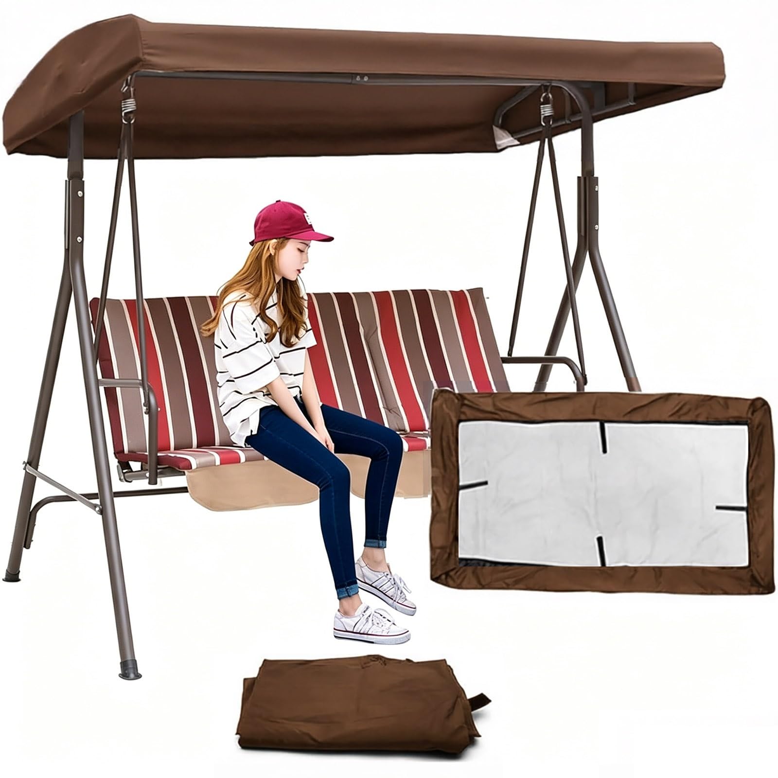 Zhoudong Swing Seat Canopy Cover, Replacement Patio 2/3 Seater Swing Canopy Top for Garden Hammock Chair, Replacement Top Covers, UV Protection Waterproof(Brown,77"x49")