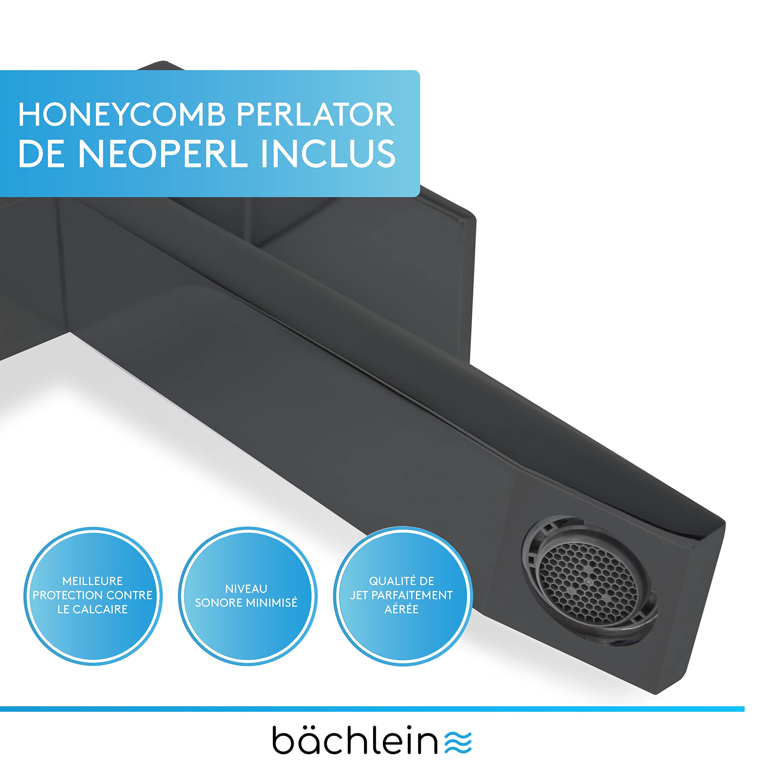 Bächlein Robinet pour Salle de Bain [Anguleux - Noir Mat] - Robinet Extra Haut avec Hauteur de Bec de 215mm Pour Lavabos á Poser, Robinetterie de Lavabo Haut Bec