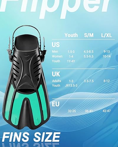 Vista 5 de Alatas de buceo y equipo de esnórquel para adultos, aletas de snorkel, aletas de natación abiertas, ajustables, para hombres, mujeres, niños, aletas
