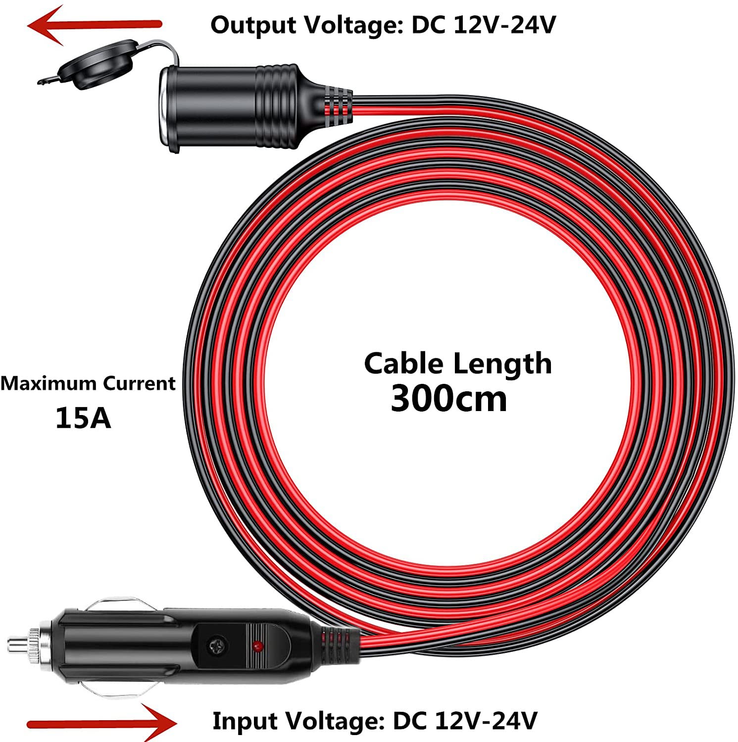 RUNCCI-YUN Zapalniczka samochodowa, gniazdo zapalniczki samochodowej 12 V/24 V DC, uniwersalny adapter do zapalniczki, z bezpiecznikiem 10A/15A, wodoodporny, do statków, samochodów, motocykli (kabel