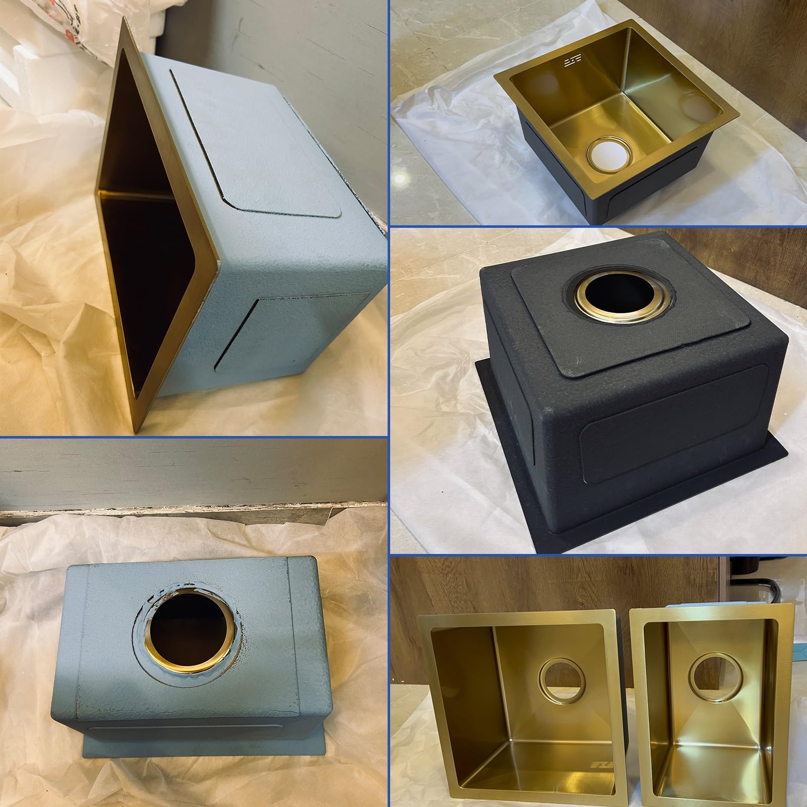 Gold Bar Mini-Spüle, Unterbau, Drop-In Bar-Spüle, Topmount kleine Küche, Einzelbecken, Edelstahl-Arbeitsplatzspüle mit Zubehör-Set, 21,3 cm tief (38 x 38 cm)