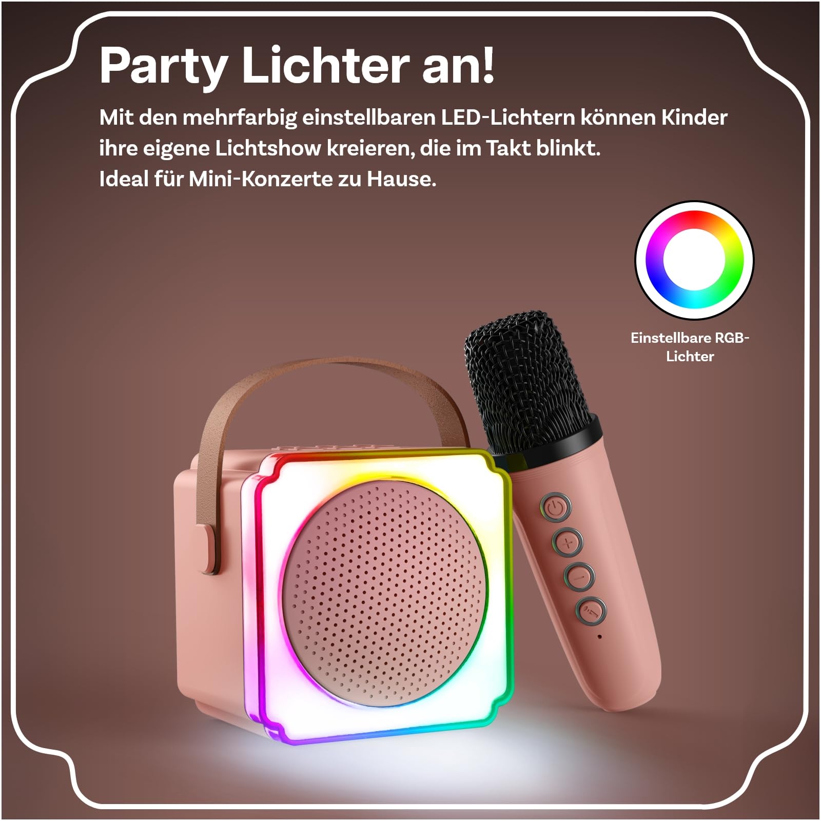 Karaoke Maschine Kinder mit 2 Mikrofon von MMOBIEL – Mini Karaoke Maschine, Tragbare Bluetooth Lautsprecher, 2 Mikrofon Kabellos – Spielzeug 3+ Jahre, Geschenke für Mädchen, Junge, Kinder – Rosa