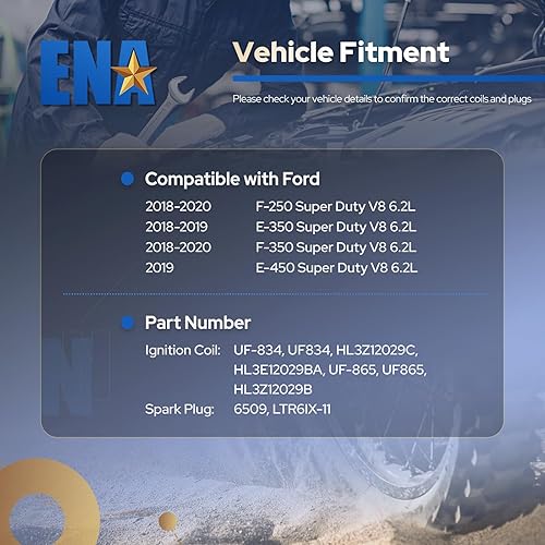 Miniatura 7 de ENA Juego de 8 bobinas de encendido izquierda y derecha con 16 bujías de iridio compatibles con Ford E-350 E-450 2018 2019 F-250 F-350 2018 2019