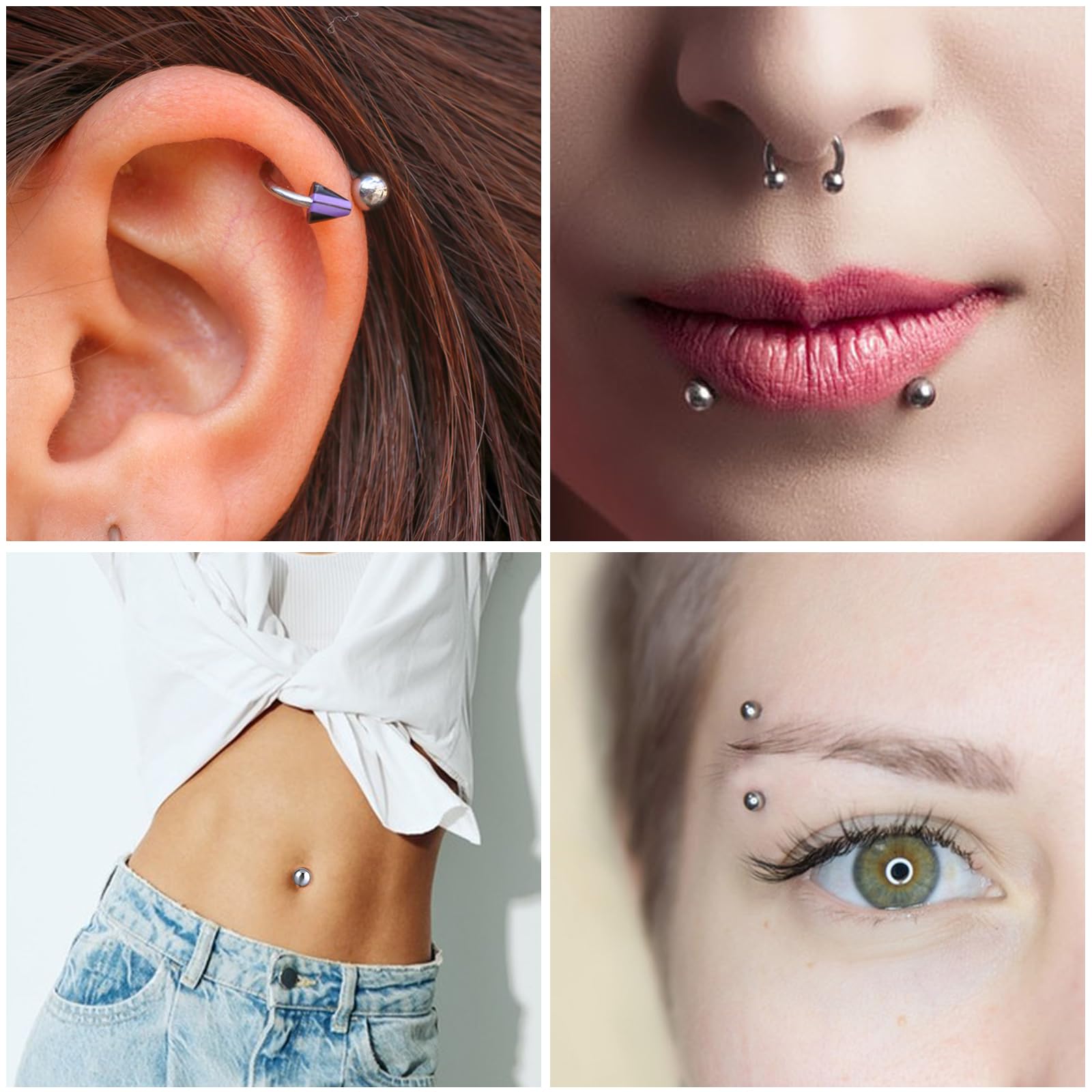 Yolev 18 szt. wymiennych kuleczek do piercingu, srebrne części zamienne do gwintowanej biżuterii piercing (14G 8 mm 6 mm 5 mm)
