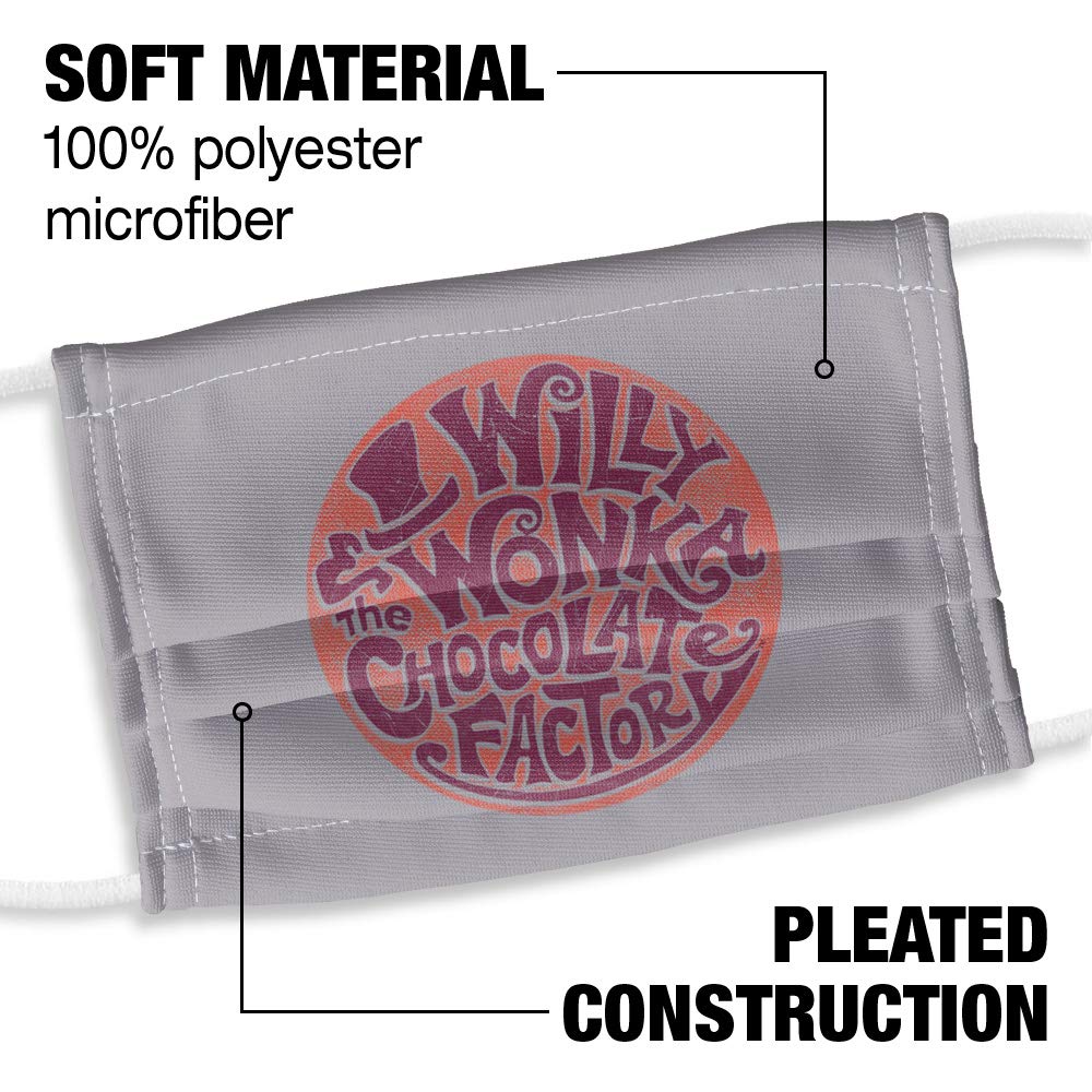 Willy Wonka and the Chocolate Factory Kids Circle Logo 1-Ply Reusable Face Mask Covering with Adjustable Nose Wire