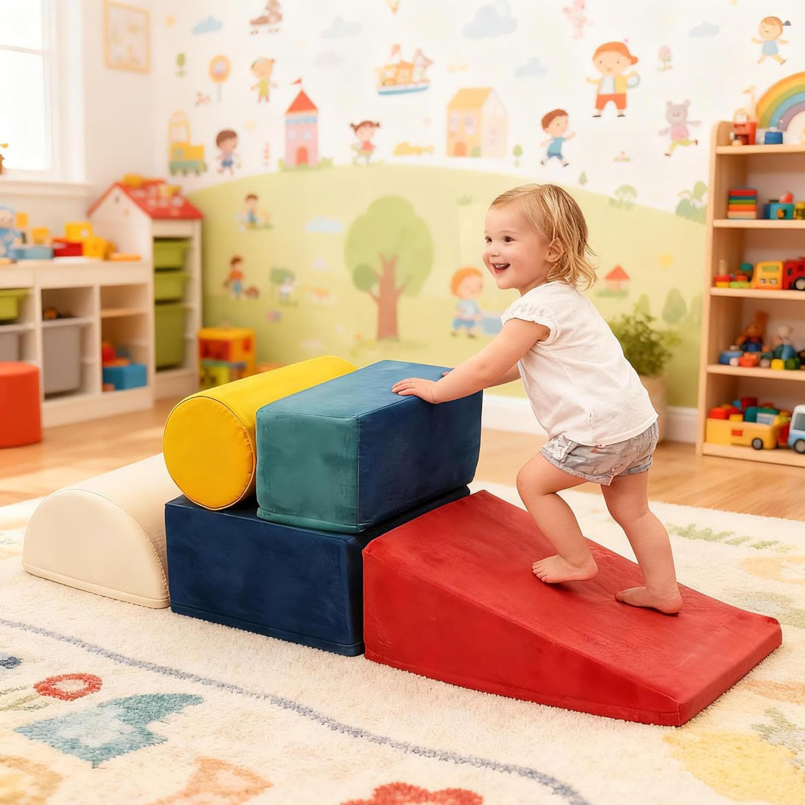 Bloques de Espuma, Juego Psicomotricidad de 5 Bloques para Pequeños, Juguetes de Construcción Pila Escalar Gatear, Suaves para Aprendizaje Temprano Habilidades Motoras, Multicolor