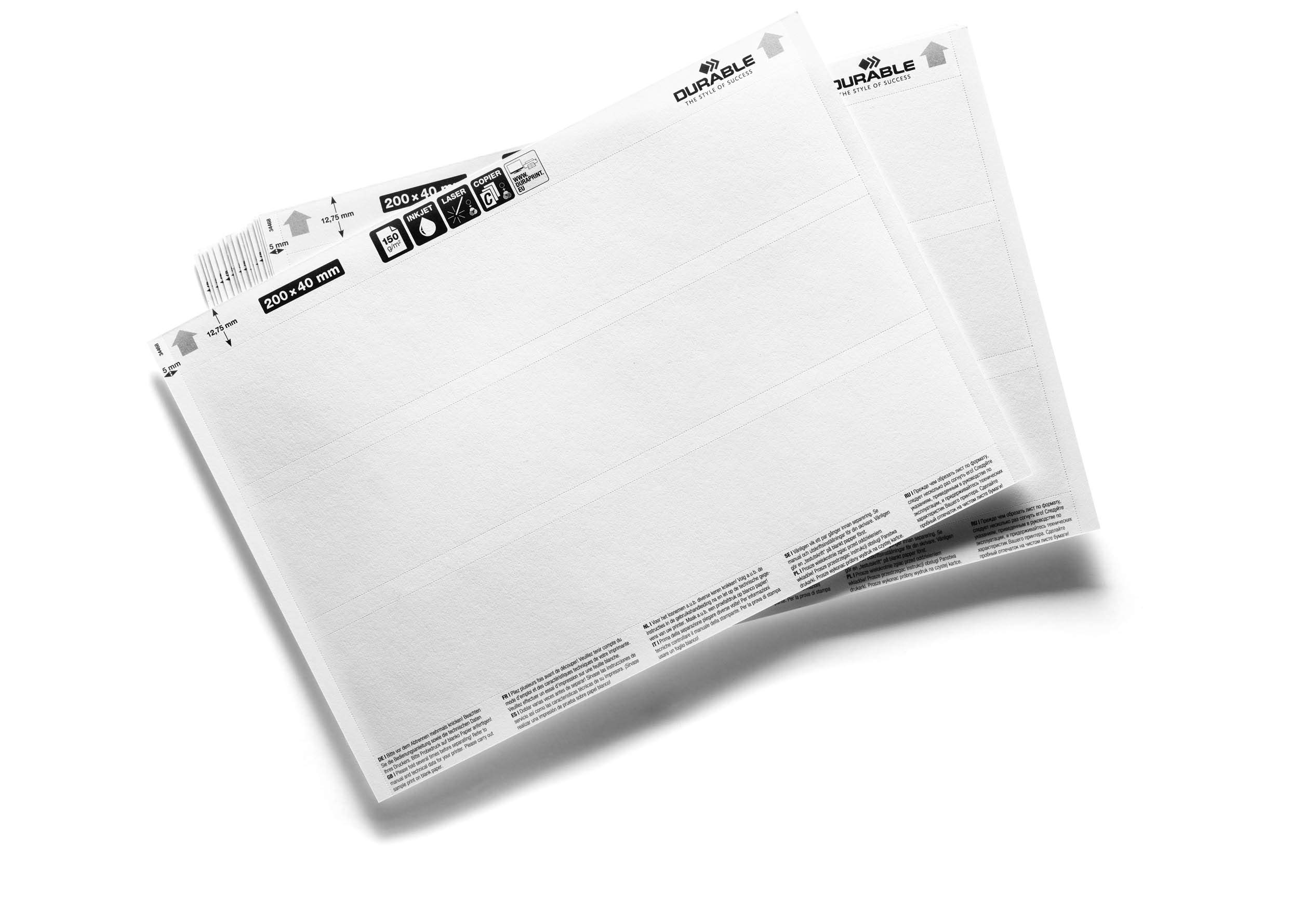 Durable Einsteckschilder Label Refill weiß, für Artikel im Format 200x40mm, 60 Schilder, z.B. SCANFIX, C-Profile oder LABELFIX, 809902