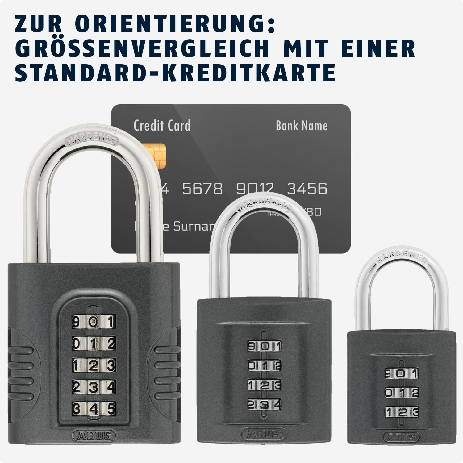 ABUS Zahlenschloss 158/65 - Vorhängeschloss mit Zinkgussdruck-Gehäuse - mit individuell einstellbarem Zahlencode - ABUS-Sicherheitslevel 8 - Dunkelgrau | 5-stelliger Zahlencode ohne Schlüssel - gehärteter Stahlbügel mit doppelter Verriegelung - 63 x 116 m