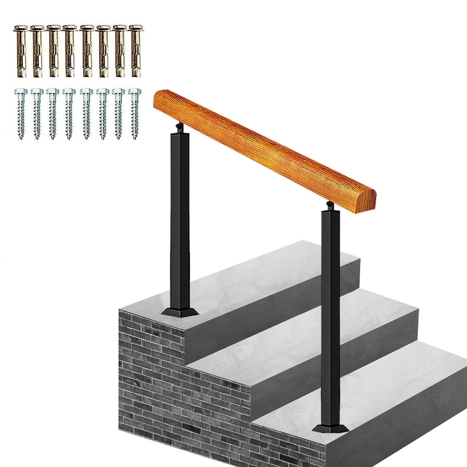 Gyeqxkt Height 95Cm Outdoor Wooden Handrail Kit For Concrete Steps Floor Mounted Safety Grab Bar With Transitional Design