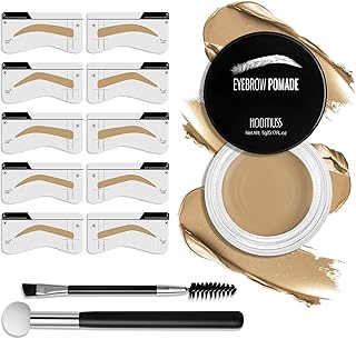Eyebrow Stamp Stencil Kit, Brow Stamp Trio Kit with Pomade, 10 Eyebrow Stencils, Dual-ended Eyebrow Brush and Sponge Applicator (Blonde-B)
