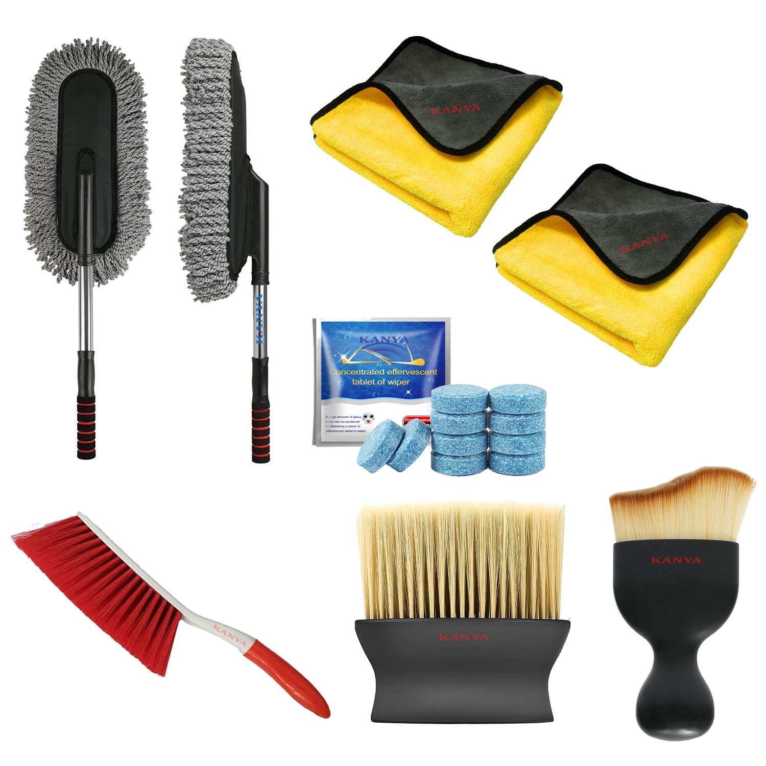 KANYA Car Cleaning 16 Pcs Combo Pack Car Cleaning Brush/Car Interior Dust Cleaner Duster/Soft Brush/Car Seats Cleaning Brush/Super Soft Microfiber Dusting Scratch Free Brush/10 Pcs Glass Tablet-image-25