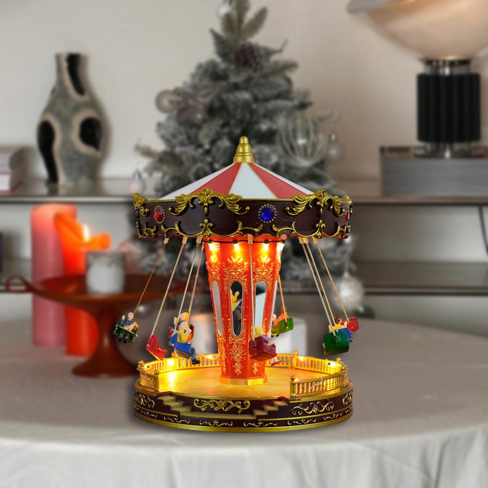 Carrusel Navideño LED con Caja de Música Y Luces, Musical