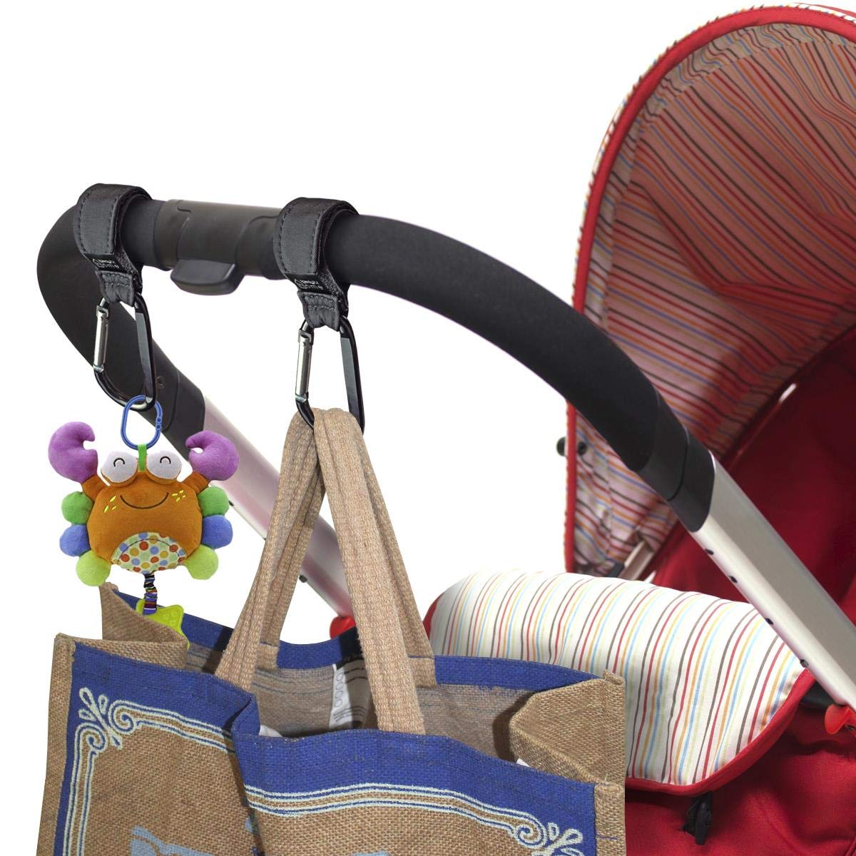 Edibaby, Drinkwagenhaak, van leer, 2 stuks, universele pasvorm, karabijnhaak voor babywagen voor het ophangen van tassen, rugzak, tas enz. (zwart