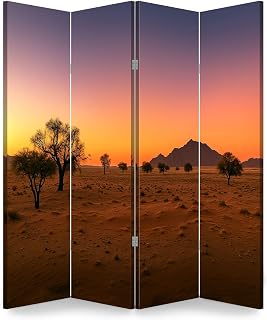4 Panel Room Divider Screen Grassy Steppe Camel Thorn Trees Vachellia erioloba Sesriem Evening Folding Privacy Screen Canvas Wall Divider Wood Room Separator Portable Freestanding Partition 6Ft