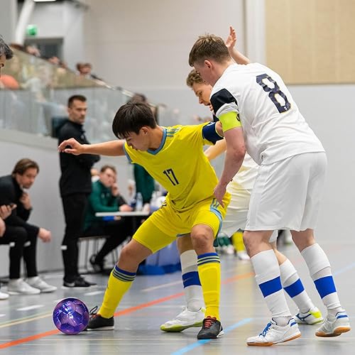 Miniatura 6 de EVZOM Balón de fútbol sala, pelota de fútbol sala, talla 4 para entrenamiento en interiores de adultos (morado)