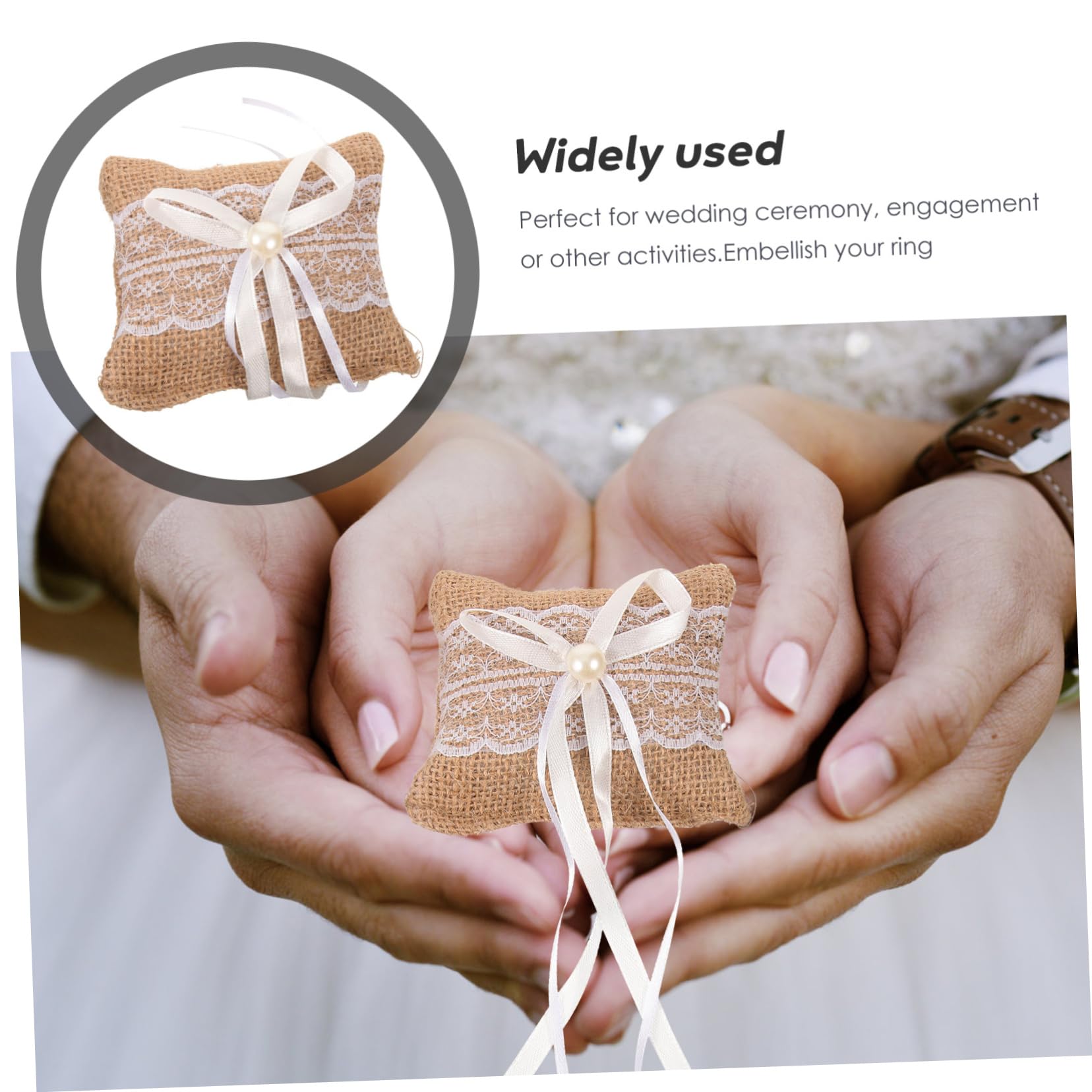 OKUMEYR 2Pcs Linen Wedding Ring Pillow Creative Lace Ring Box Elegant Storage for Engagement Rings Soft Touching Feel for Wedding Ceremony Special Occasions