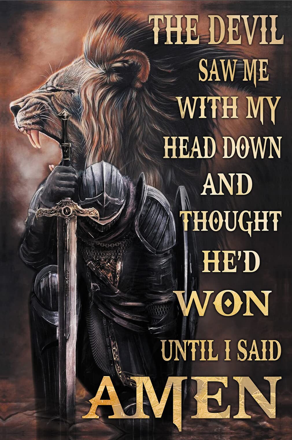 Strunt Tin Sign14 Vintage Tin Sign Metal Plaque The Devil Saw Me With My Head Down And Thought He'd Won Until I Said Amen Christian Warrior Retro Wall Art Decor Iron Painting For Home Kitchen Cafe Pub Sign 20X30cm