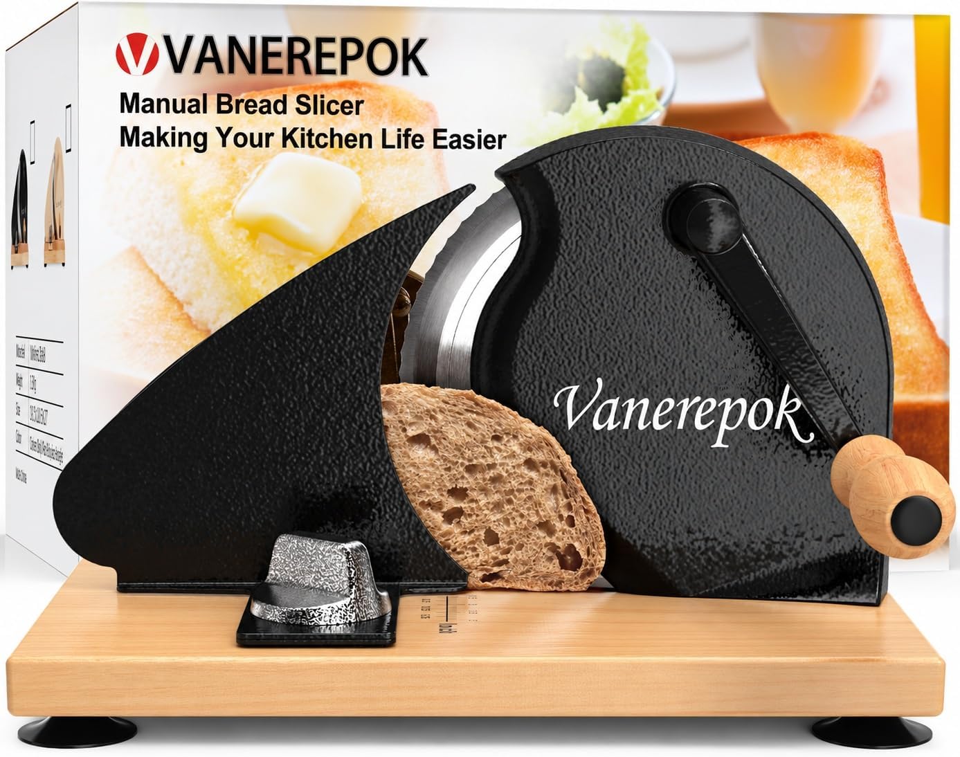 vanerepok Manual Bread Slicer Adjustable Thickness for Homemade Sourdough