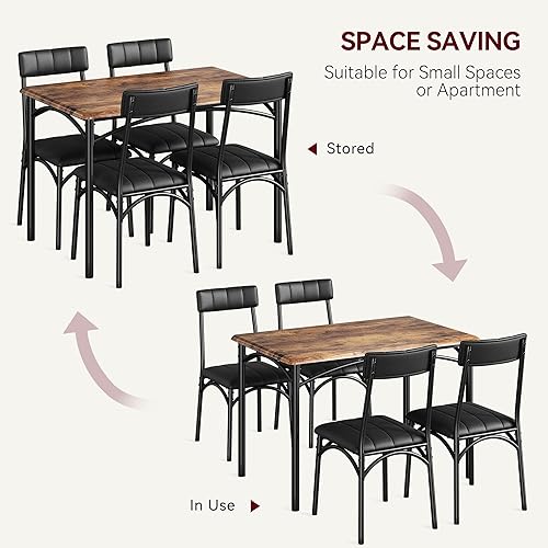 Miniatura 6 de GAOMON Juego de mesa de comedor de 5 piezas para 4, mesa de cocina y sillas rectangulares, de metal y madera, juego de muebles de mesa de comedor
