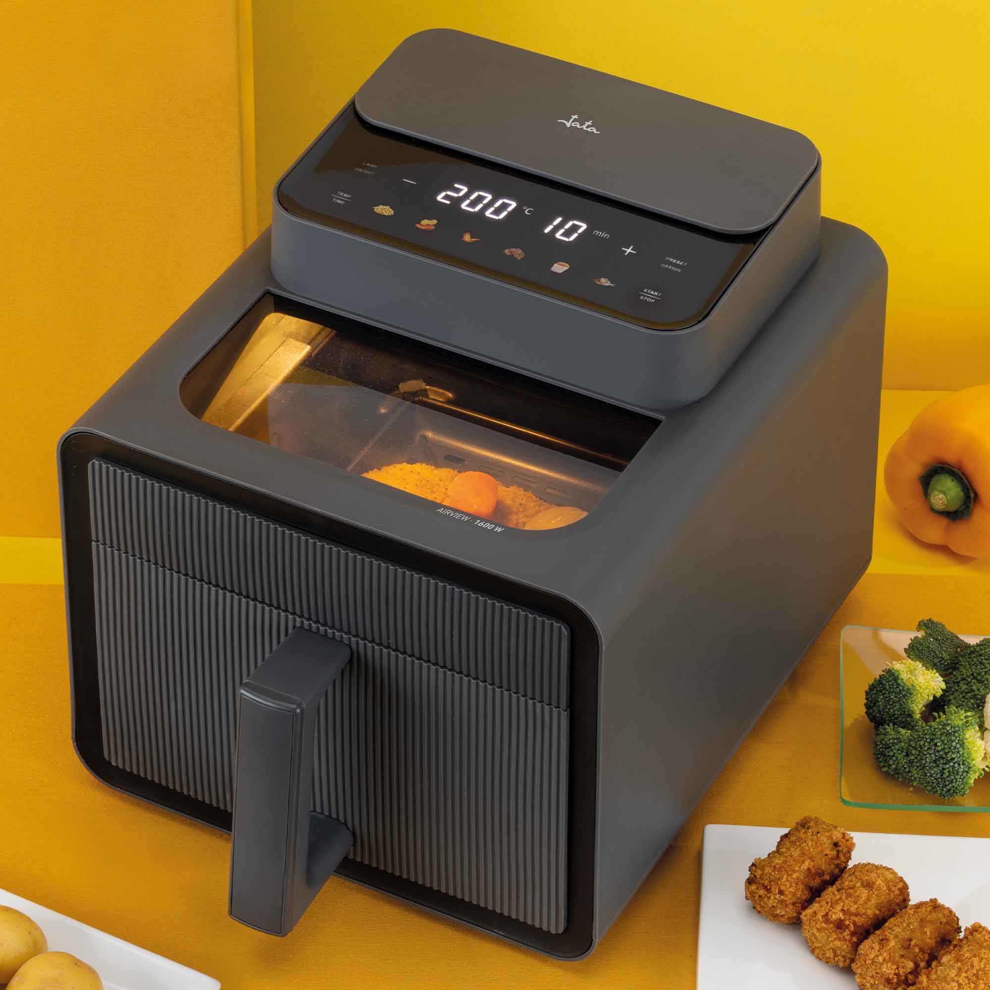 JATA JEFR1270 - Freidora sin Aceite 7L 1600W con Ventana Transparente, Air Fryer Grande con 6 Programas, 200ºC, Cestillo Antiadherente sin BPA, Desconexión Automática
