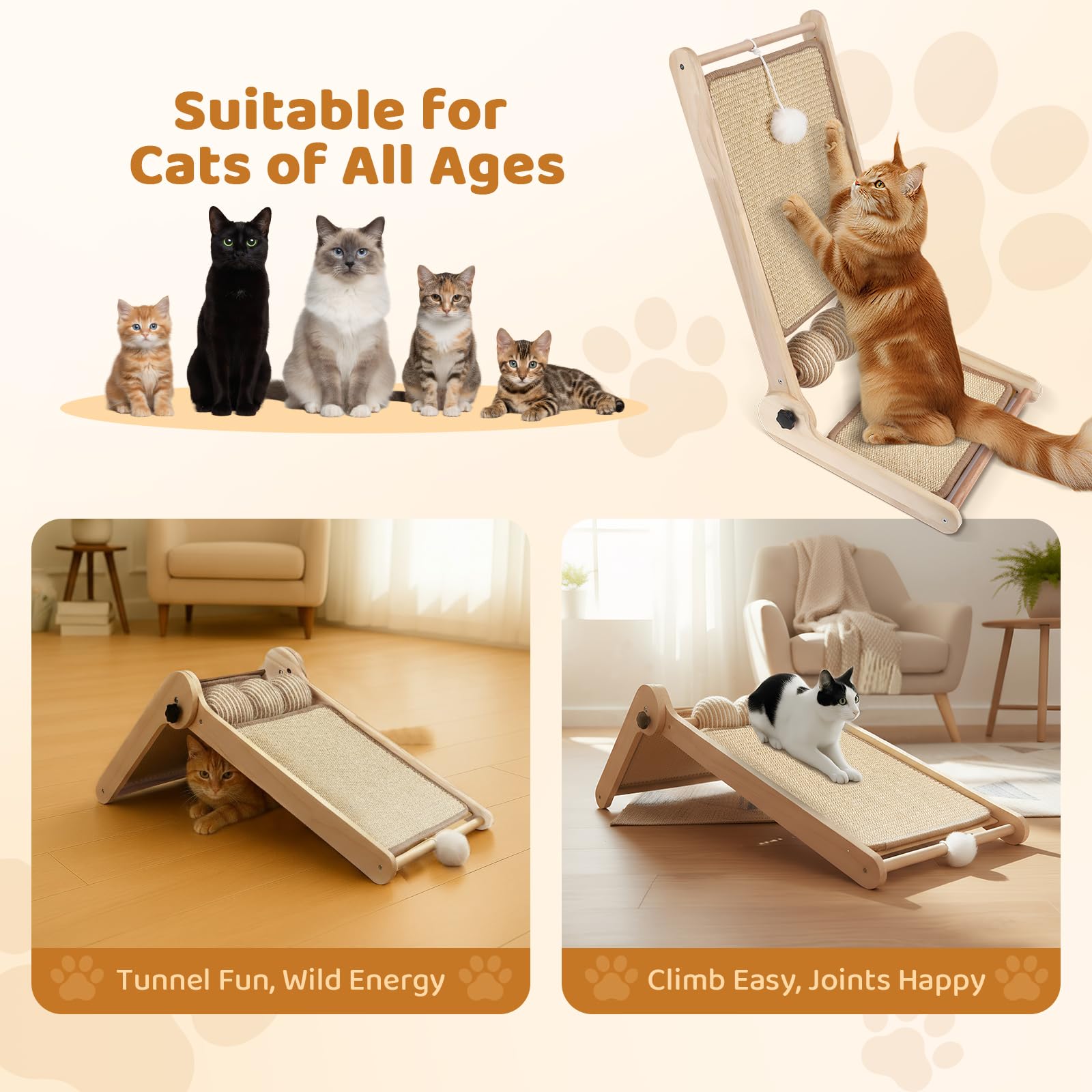Tiragraffi gatto Tri-Use Sisal L a forma di palla alta 59 cm in sisal naturale, colonna tiragraffi gatto per tutti i gatti, per rilassarsi, proteggere mobili e divani