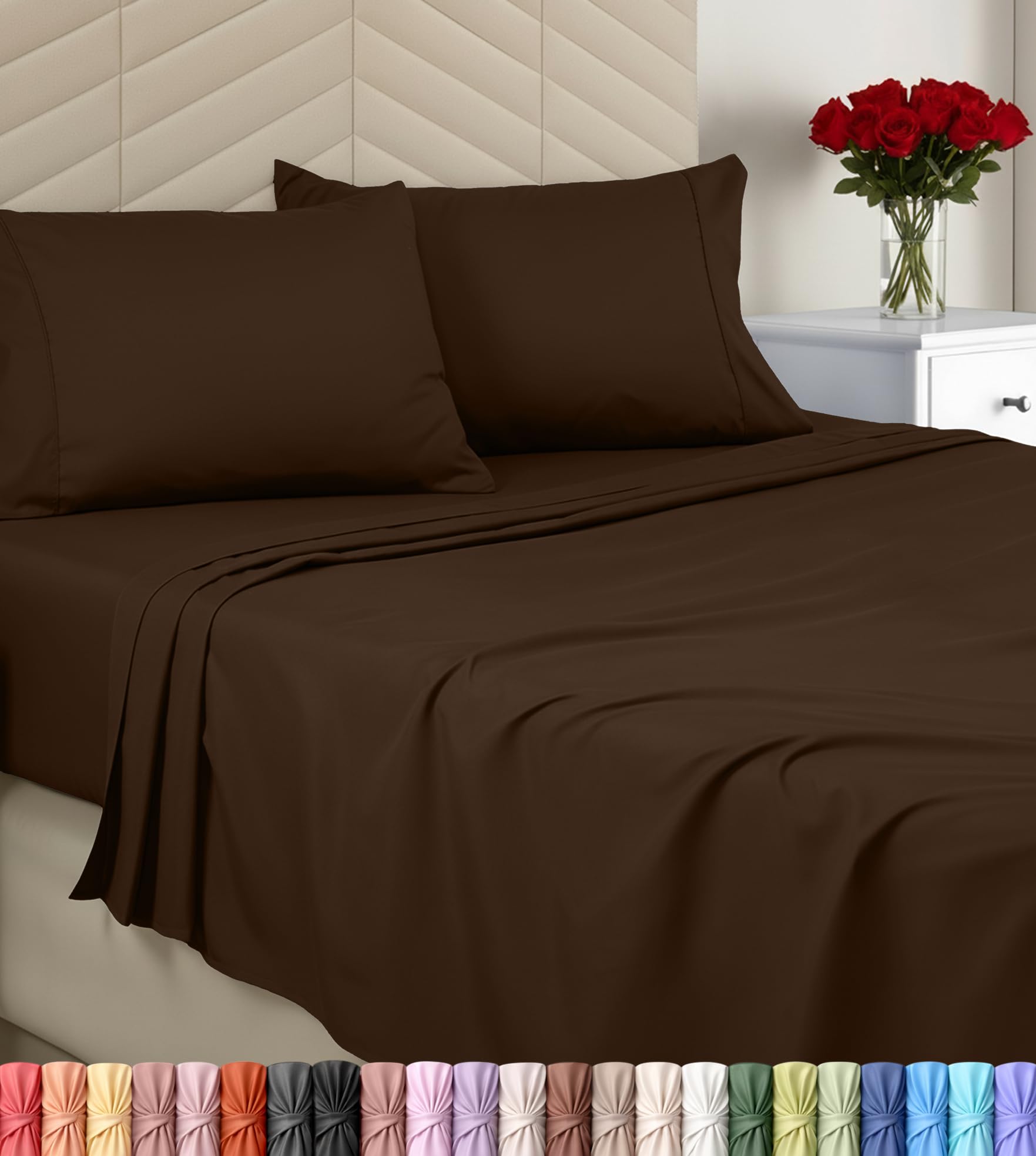 Utopia Bedding Queen Sheet Set - Brushed Microfiber - Soft Bed Sheets for Queen Size Bed Set - Includes 1 Fitted, 1 Flat, & 2 Pillow Cases - Deep Pocket (Brown)