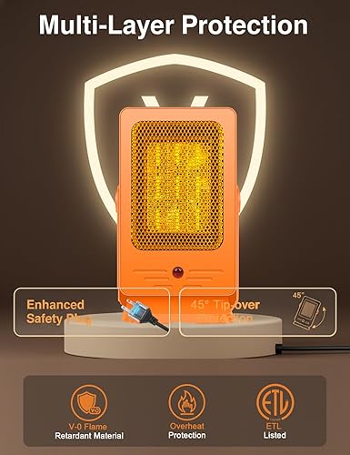 Miniatura 4 de Calentadores de espacio portátiles para uso en interiores, calentador de escritorio con calentamiento rápido PTC 2s de 900 W, diseño de ángulo