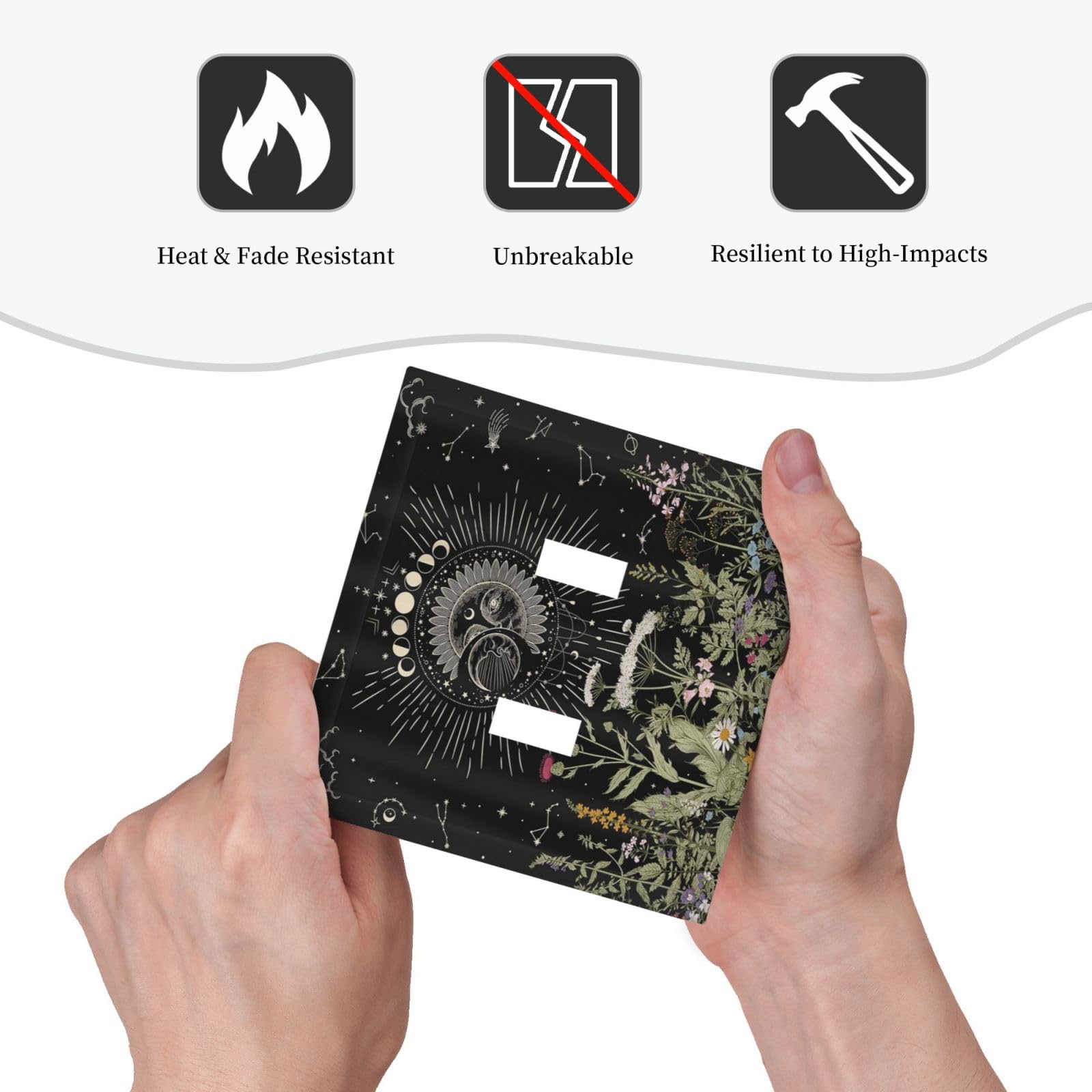 Plaque Murale à Double Bascule, Motif Soleil Et Lune Noir Et