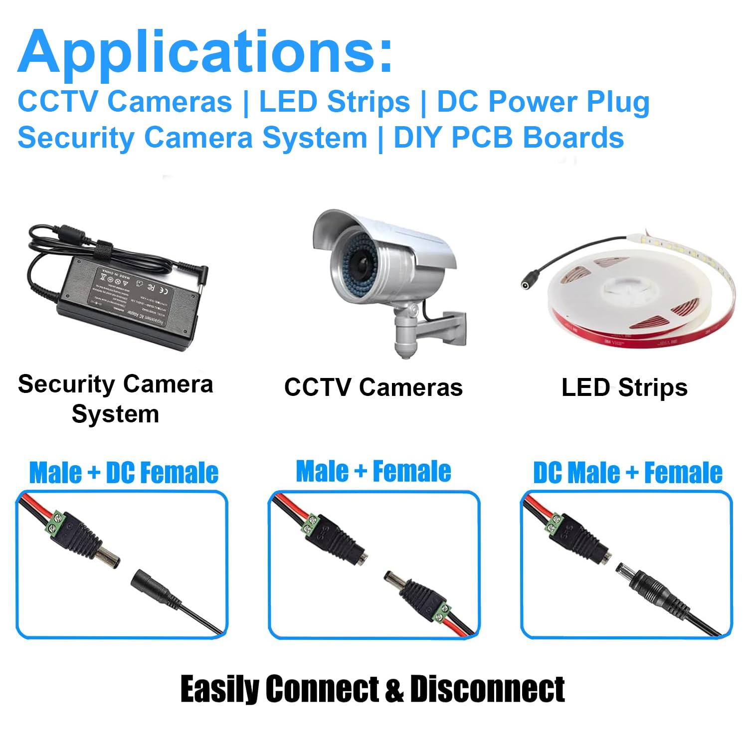 (5 wtyczek + 5 gniazd) 12 V 2,1 x 5,5 mm DC Power Jack przyłącze barrel do kamery CCTV LED Strip