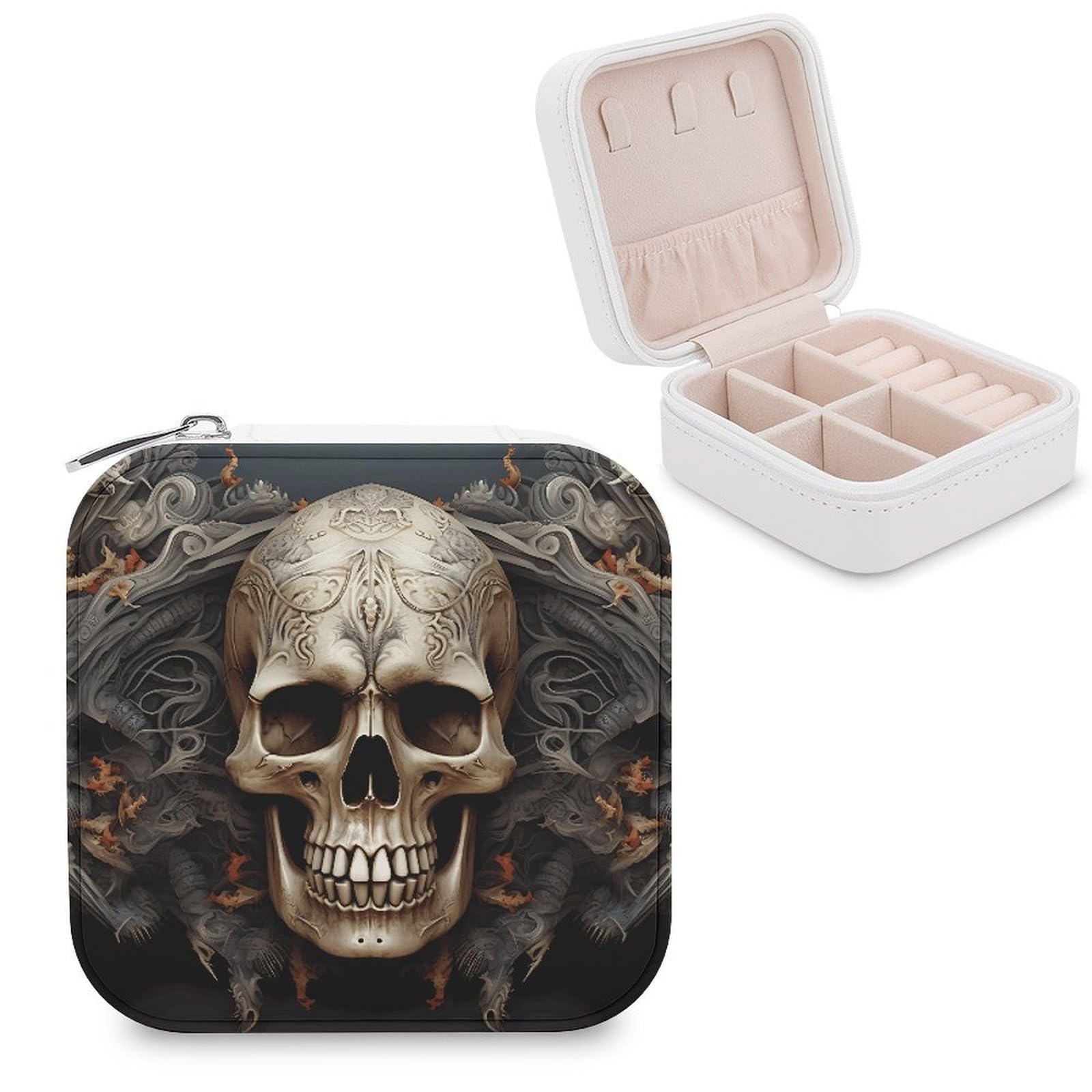 VstaDank Skulls Jewelry Box for Women Custom Travel Jewelry Case Personalized Travel Jewelry Boxes Small Portable Jewelry Organizer Box for Rings Necklaces Bracelets Earring