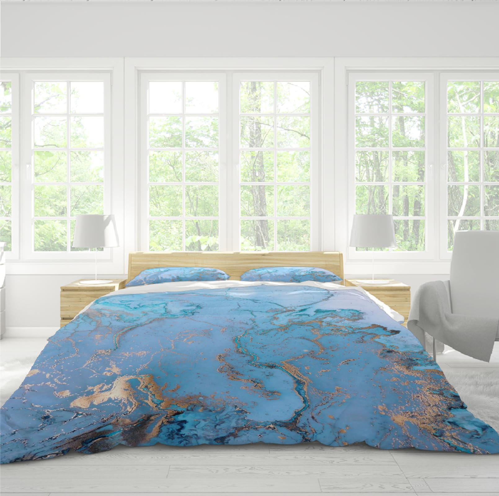 Set de Lujo Funda de Edredón 3 Piezas Abstracto Mármol Mármol Textura Microfibra Juego de Ropa de Cama con 2 Almohadas Shams 4 Lazos Cremallera 135 x 200 cm