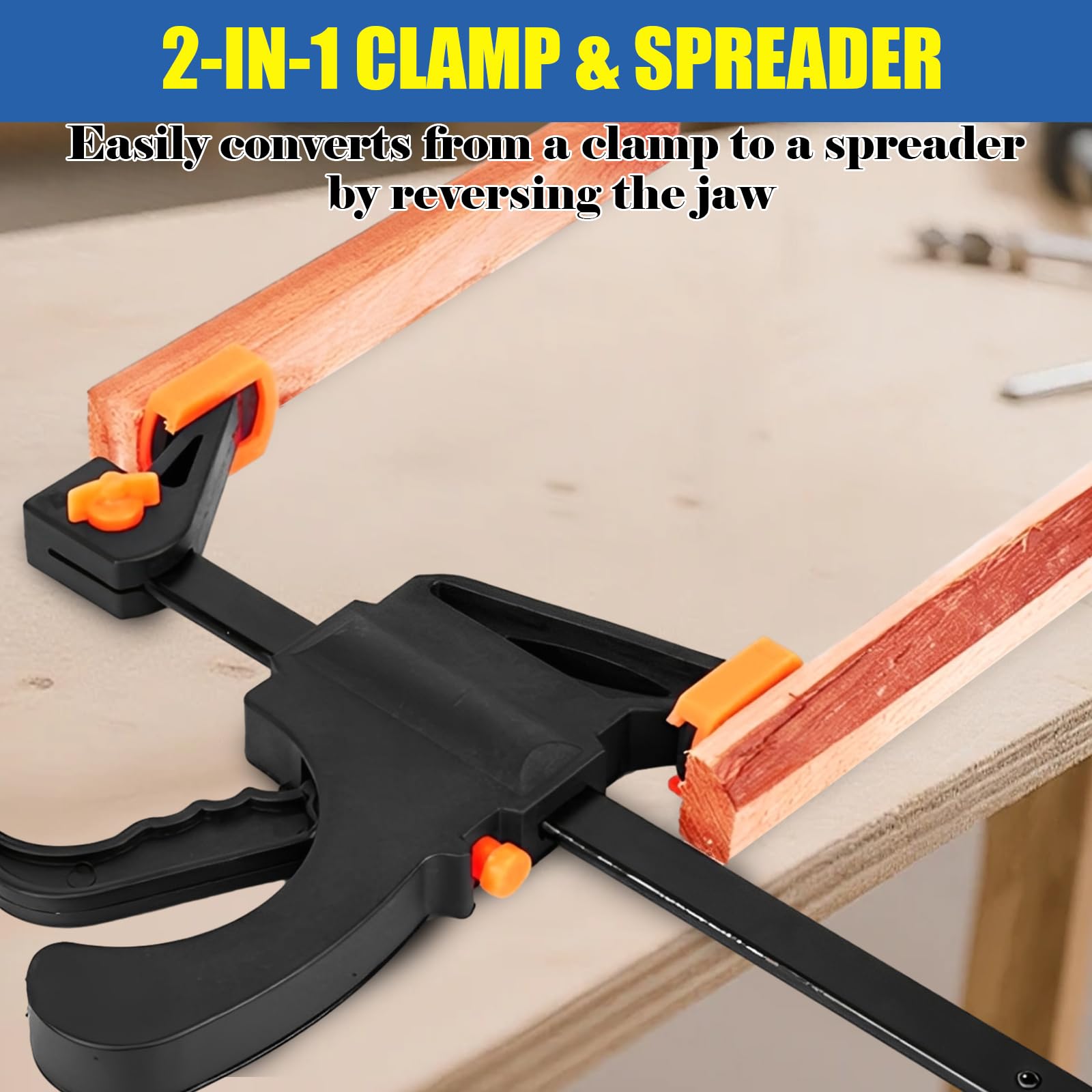 YAYODS 4er Pack Einhandzwingen 250x60mm | Schnellspannzwinge mit Carbonstahl-Schiene | 2-in-1 Klemm- und Spreizfunktion | Professionelle Schraubzwingen für Holzarbeiten & Modellbau
