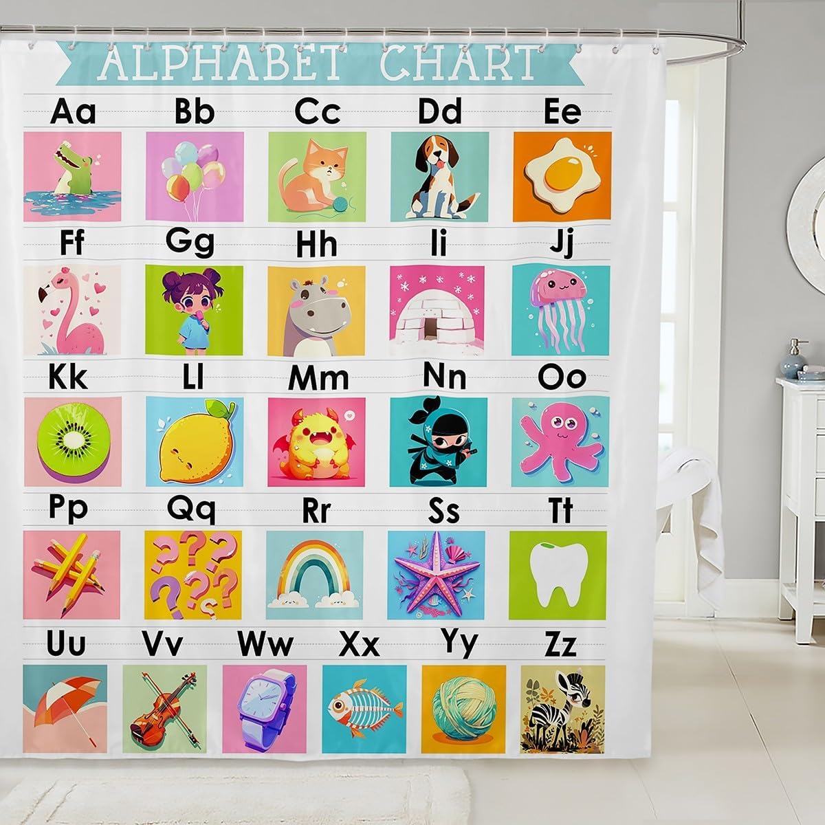 Feelyou Multiplication Bath Curtain Math Games Shower Curtain for Kids Educational Bathroom Shower Curtain Set Learning Time Kids Bathroom Accessories 72"x78"