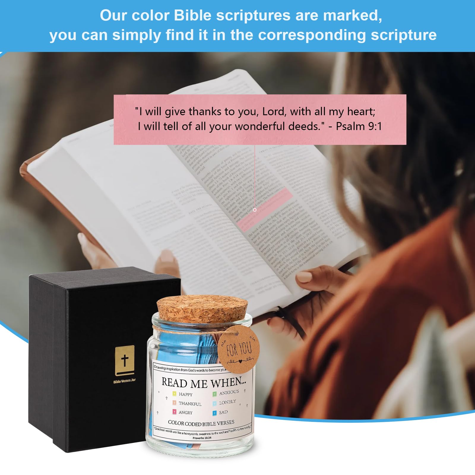 ZhouZGlass Bible Verse Jar, Read Me When Bible Verses Jar for Emotions and Feelings Scripture Prayer Cards Hope Jar - Image 4