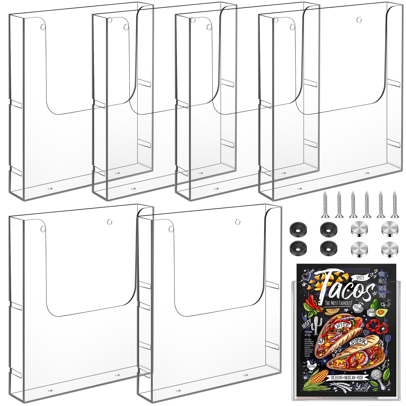 Wesiti Acrylic Brochure Holder 8.5 x 11 Inches Wall Mount Flyer Holder Plastic Slat Wall Display Single Pocket Box for Magazines Poster Papers Files