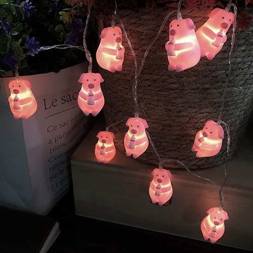 Miniatura 2 de Bonita cadena de luz de cerdo con botella de leche, alambre de cobre suave en forma de cerdo para ropa de cama, cumpleaños de niños, San Valentín,