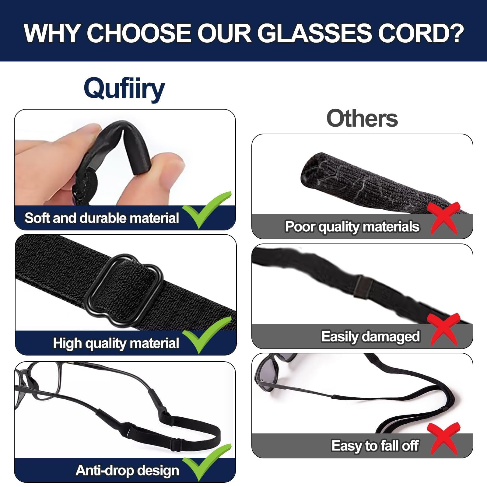 Qufiiry Cordón para Gafas Ajustable, Correa Elástica de Retención de Gafas, Correa Universal para Gafas Deportivas y Gafas de Sol, Para Mujer Hombre Niños