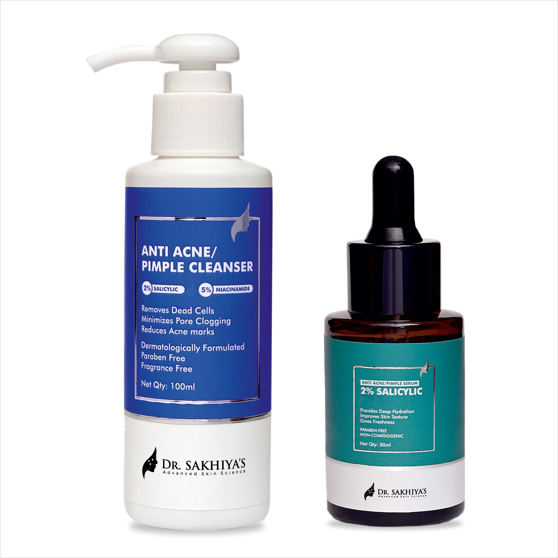 Anti Acne/Pimple Clenser and Serum Combo 2% Salicylic Acid Face Serum (30ml) And Face Cleanser With 2% Salicylic Acid And 5% Niacinamide (100ml) Daily Use All Skin Type