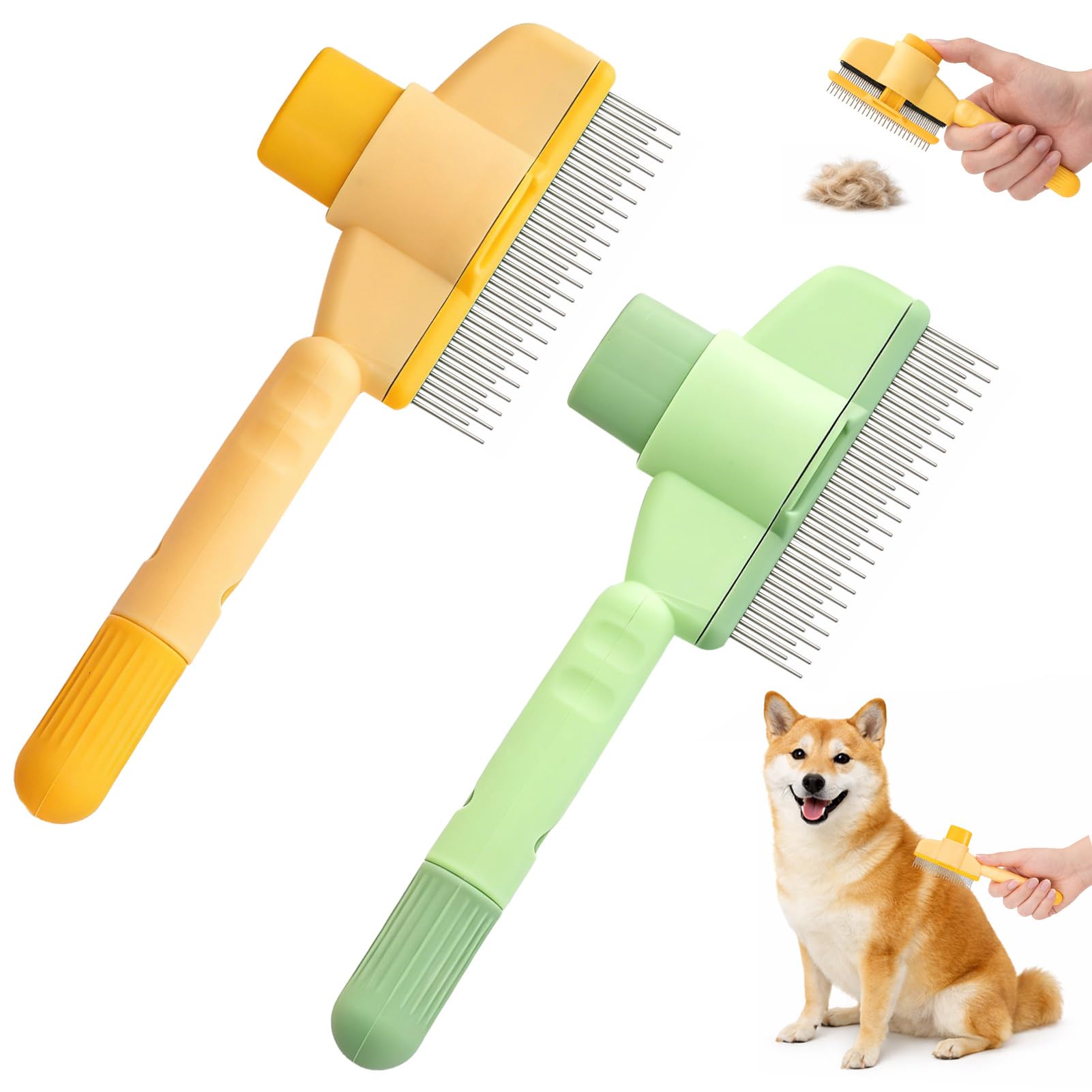 ARATERVIO 2 Stück Selbstreinigende Katzenbürste Fellblitz Bürste mit Edelstahlzinken & Ergonomischem Griff Effektive Unterfellbürste zur Haarentfernung für Lang- und Kurzhaar Katzen Hunde
