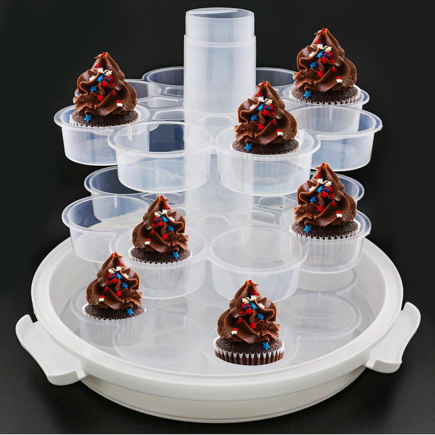 3-Tier Party Cupcake Carrier, Cupcake Holder with Lid and Handle for Transport Storage 24 Cupcakes (White)