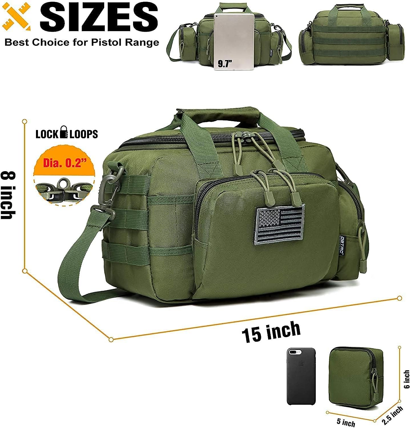 Pistol Handbag XS for 1~2 Pistol + Range Bag Small for 2X Pistol (Green)