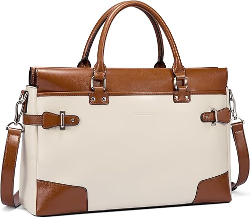 BOSTANTEN Maletín de cuero para mujer con bolso para laptop de 15.6 pulgadas, bolso de mensajero para computadora, bolsa de trabajo de oficina y