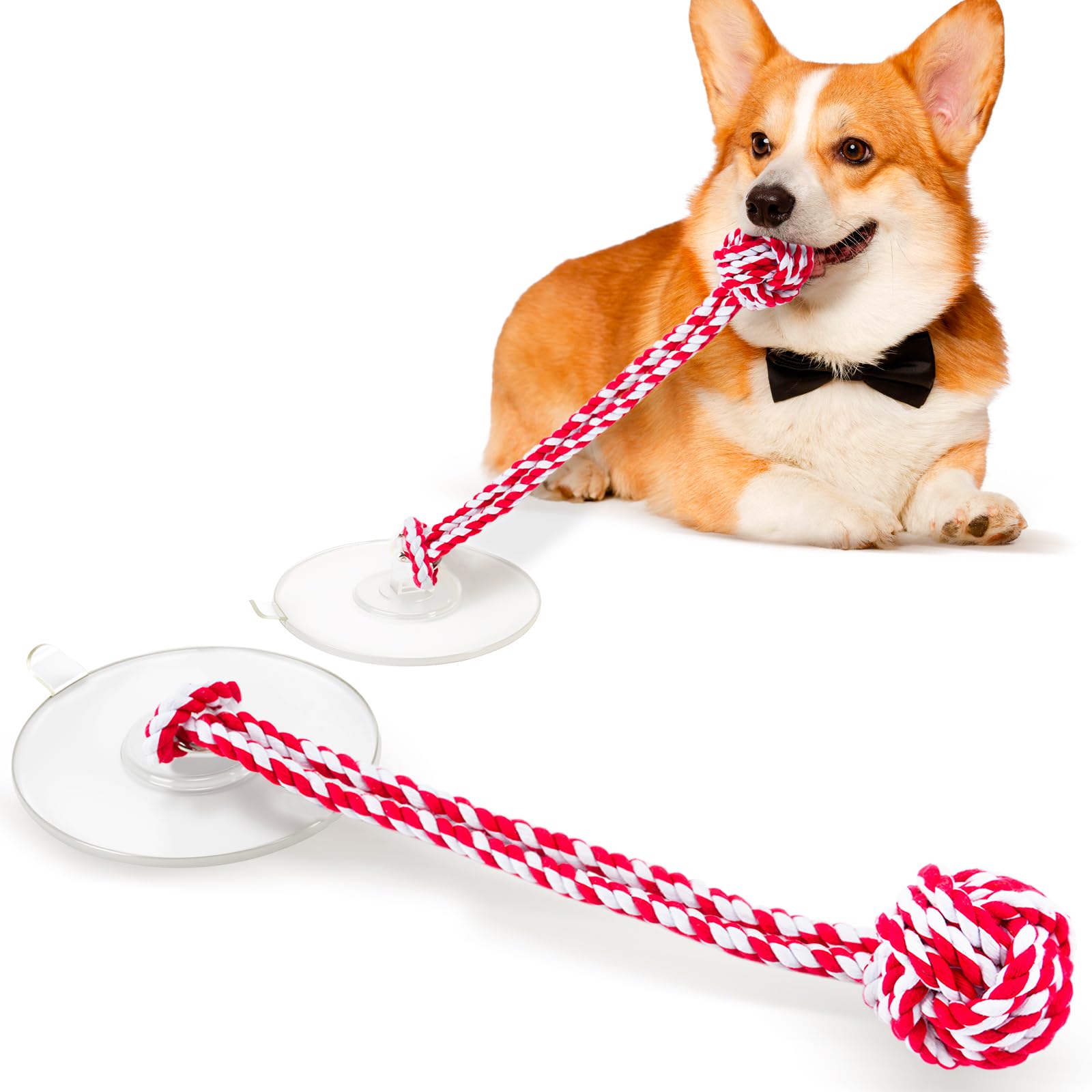 Puppy Dog Toys:Interactive Sticky Suction Cup Tug & Pull-Apart Toy,Durable Rope and red and White chew Ball，The Indestructible Enrichment Puzzle, Built for Aggressive and Busy chewers