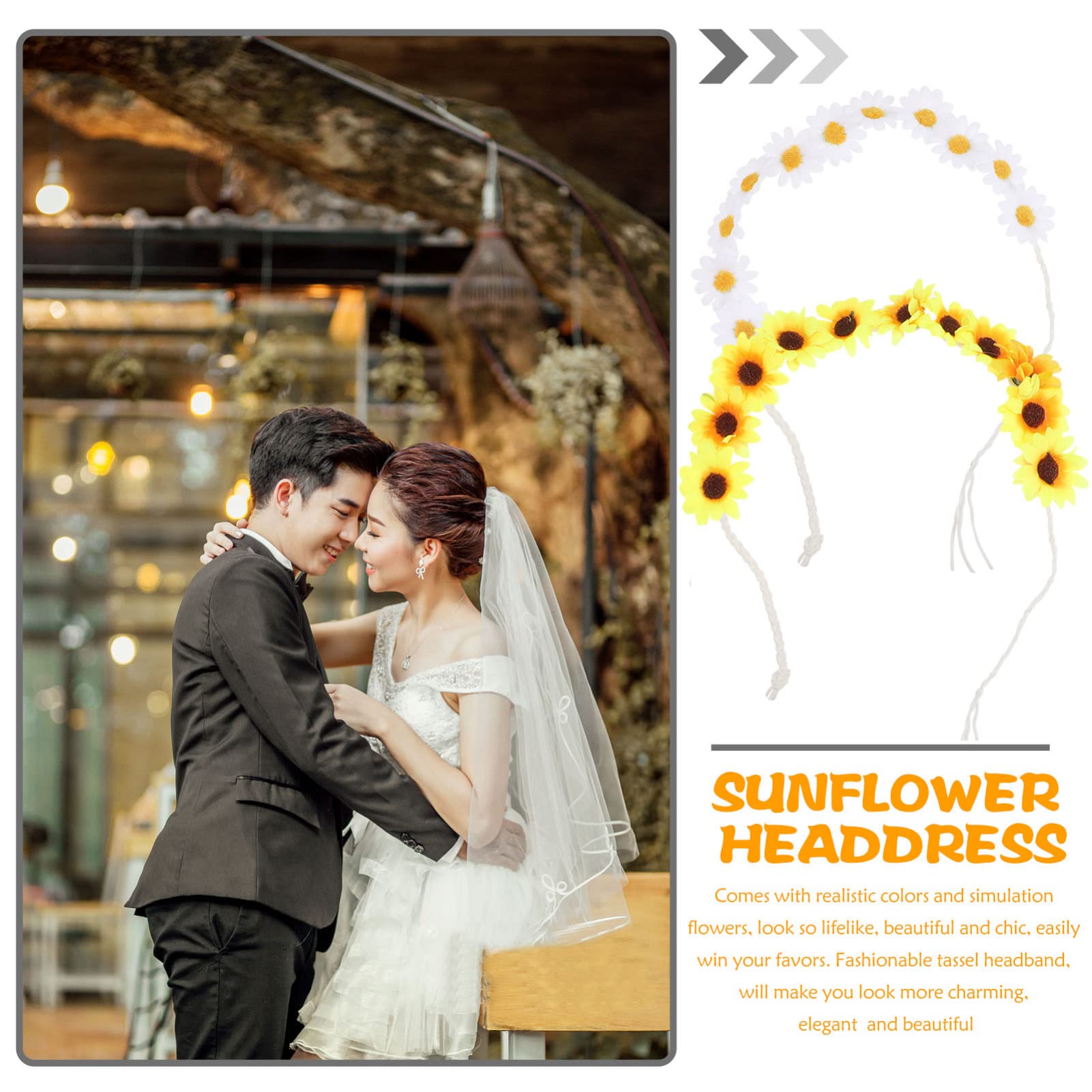 Beaupretty 8piezas Diadema De Girasol Artificial Para Bodas y Fiestas De Accesorios De Playa Para Novias y Celebraciones Decoraciones De Fiesta