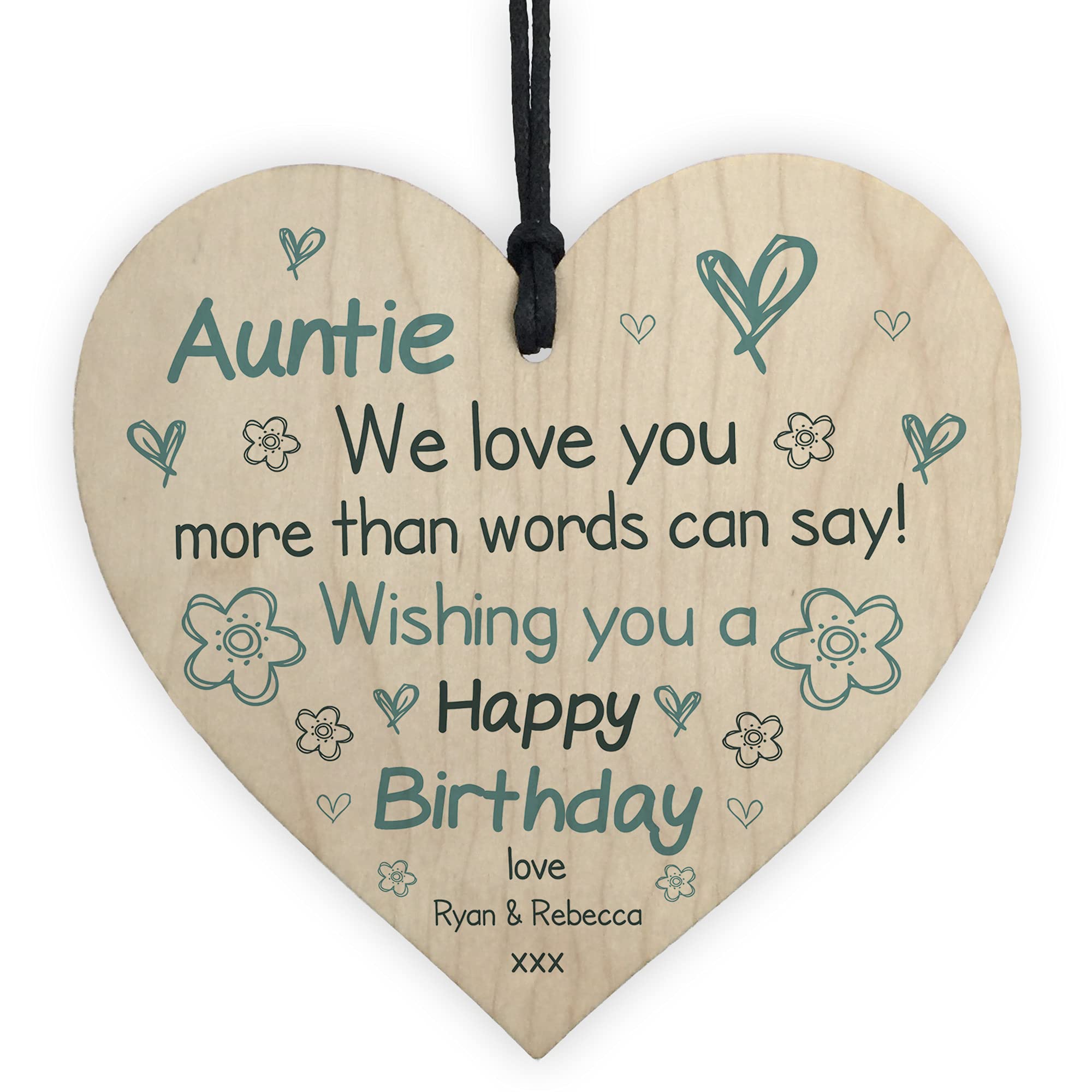 Red Ocean PERSONALISED Birthday Gifts For Auntie Wooden Heart Sign Aunt Auntie Gifts For Her Keepsake