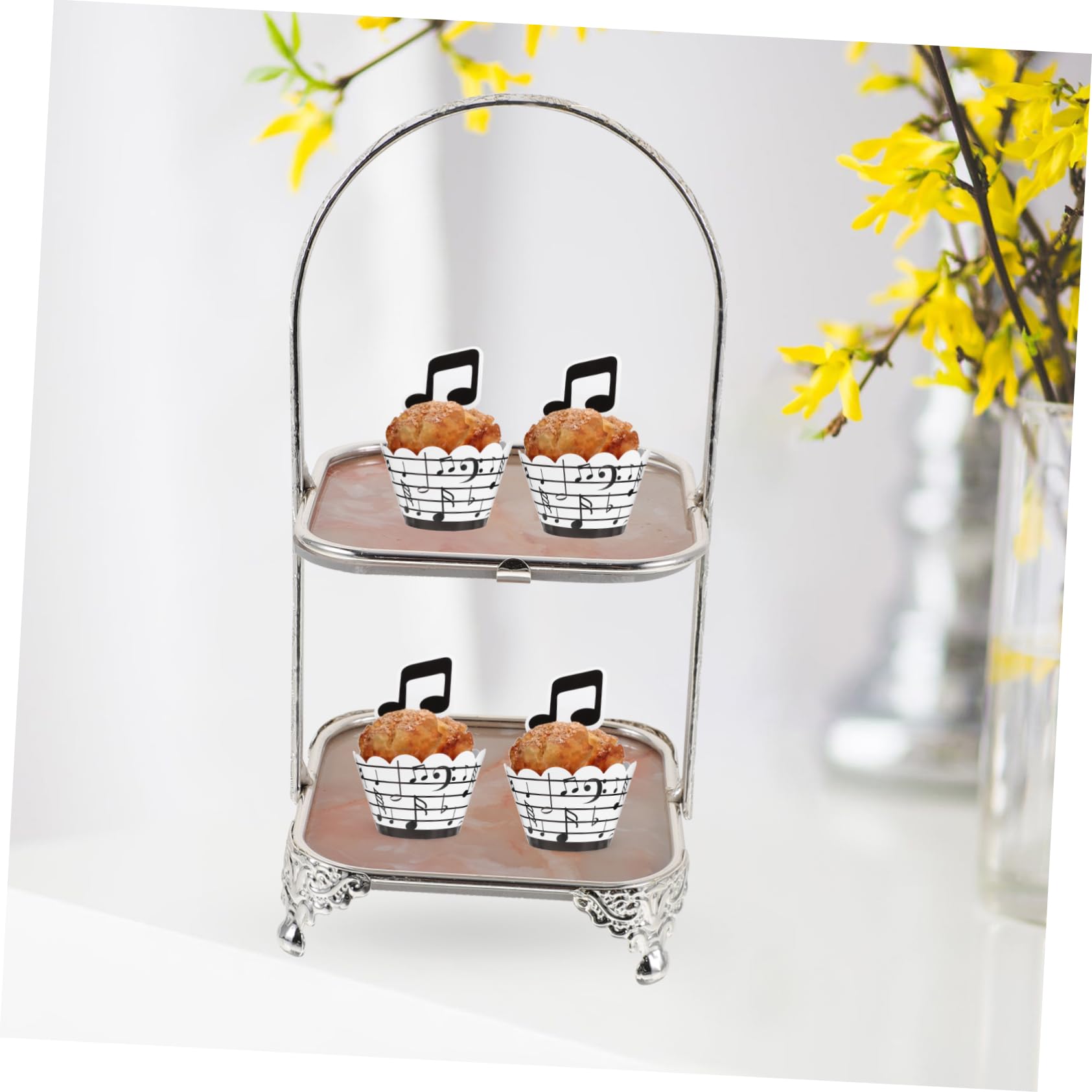 SOLUSTRE Double Cake Stand Sturdy Iron Dessert Display Tray for Fruits Snacks Cakes Elegant Serving for Home Bar Restaurant Parties