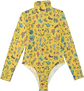 Conjunto básico de manga larga con diseño de plantas suculentas de dibujos animados, color amarillo, para mujer, camiseta moldeadora linda para mujer, cuello alto, talla mediana, Plantas suculentas de